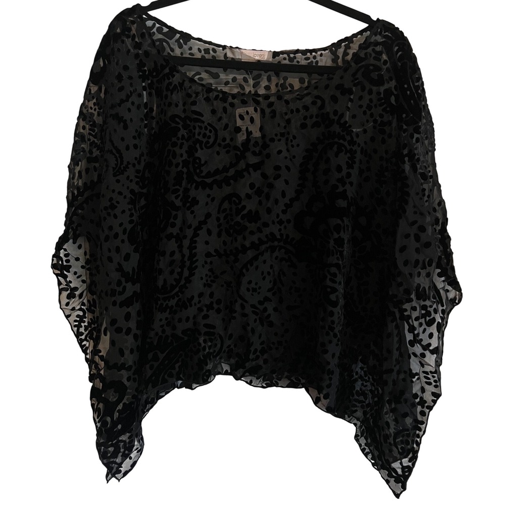 Love21 Black Velvet Burnout Paisley Sheer Flowy Kimono Sleeve Top Medium NWT